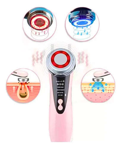 Masajeador Facial Ultrasónico Fototerapia Rejuvenecedor Usb Color Blanco/rosa