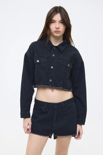 Short Jean Square Cher Mix De Mujer Algodón Negro 28