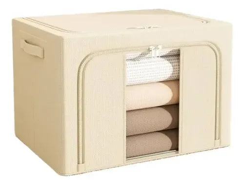 Caja Canasto Organizador Xl Con Cierre Organización Frazada Acolchado Beige Craco