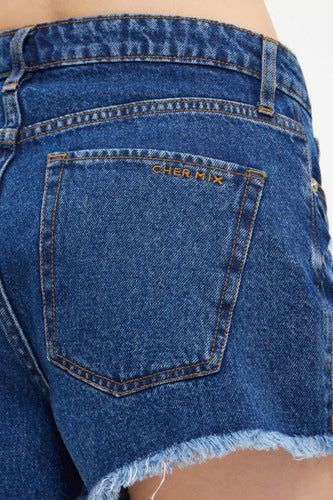 Short Jean Fringe Cher Mix De Mujer Algodón Azul 24