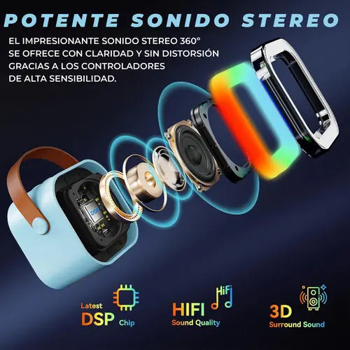 Parlante Karaoke Mti Rgb K12 Portátil 10w Inalámbrico Celeste