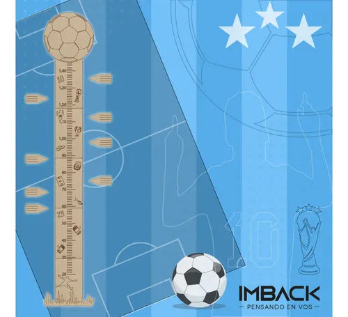Medidor Altura Infantil 145cm Cuadro Madera Futbol Chicos