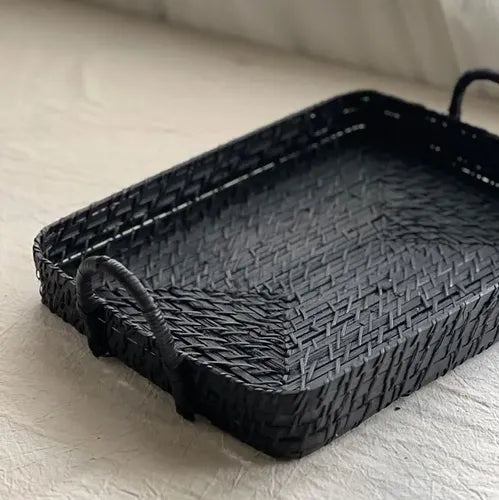 Bandeja Rectangular Fibra Bamboo Y Rattan. Trendy Corner Negro