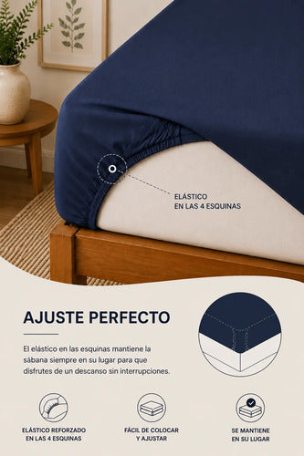 Sábana Ajustable 2 1/2 Plazas 100% Algodón Percal 150 Hilos Azul Marino · 15771 · foto 03