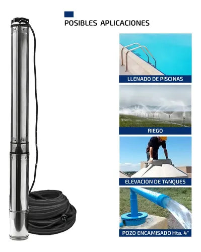 Bomba Sumergible Pozo Napa 4 Pulgadas 1,5 Hp 6500 L/h Cable