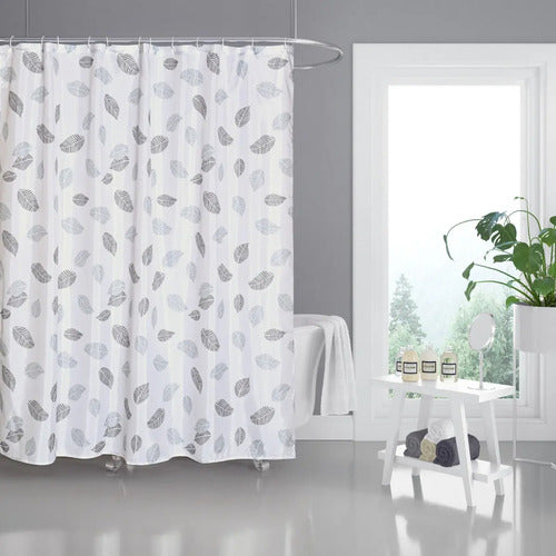 Cortina De Baño Teflón Estampada Imperme Blanco Hoja