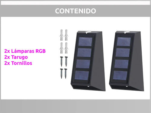 Aplique Exterior Bidireccional Panel Solar Luz Rgb Calida X2