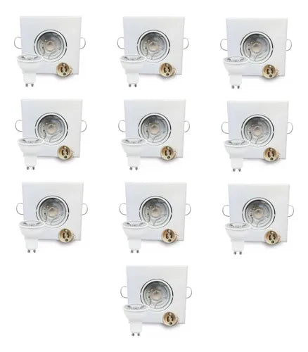 Pack X10 Spot Pvc Embutir Dicroica Led Cuadrado Móvil Techo
