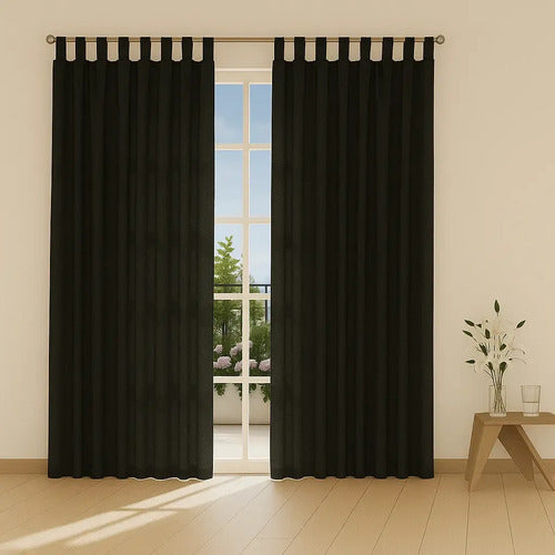 Cortina Tropical Mecanico 2 Paños Listas P/ Colgar 2 X 1,3 M Negro