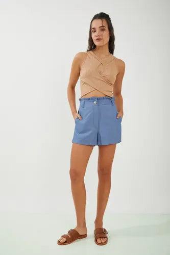 Short Tiro Alto Recto Elastico Rimmel Azul S