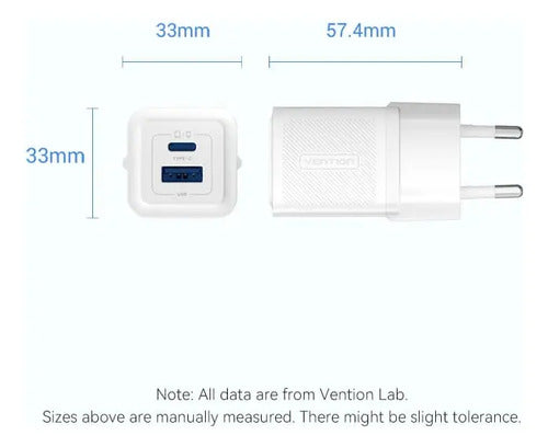 Cargador De Pared Carga Rapida Usb Y Usb-c 30w Vention Color Blanco