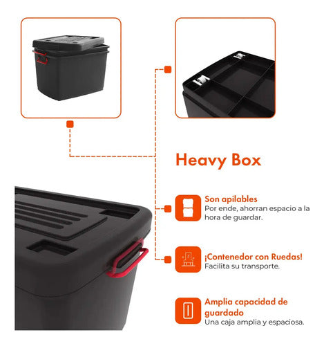 Caja Organizadora Heavy Box Apilable Reforzada Negra X4 Negro Liso · 2560 · foto 03