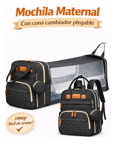 Mochila Bolso Maternal 3 en 1 con Cuna y Cambiador Negro Liso · 17771 · foto 04