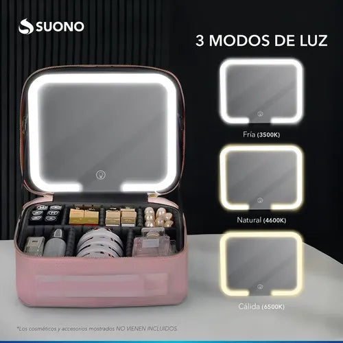 Maletín Organizador Suono Espejo Led Recargable Ro Rosa