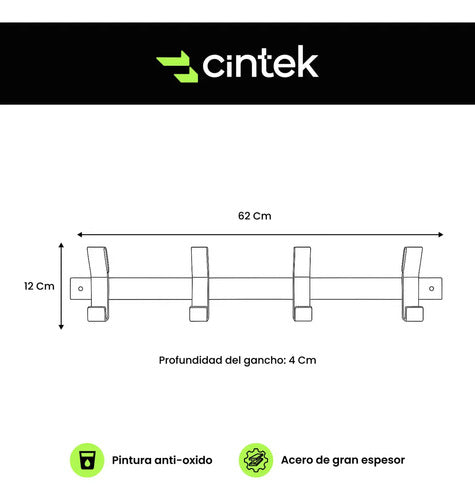Perchero Pared Cintek Industrial Hierro Negro 4 Ganchos Resi