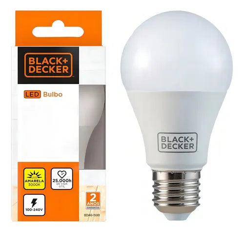 Bombilla Led A60, 15 W, 6500 K, Blanco Frío, Negro+decker,