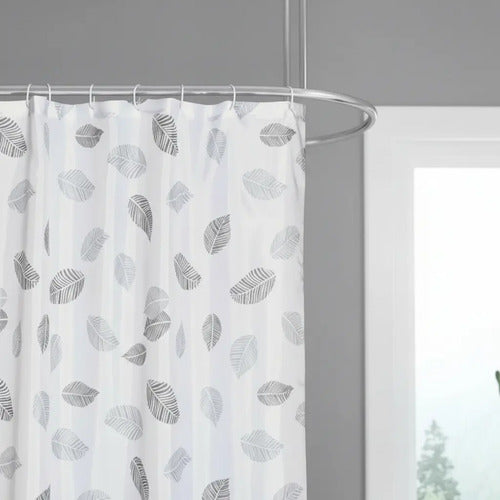 Cortina De Baño Teflón Estampada Imperme Blanco Hoja