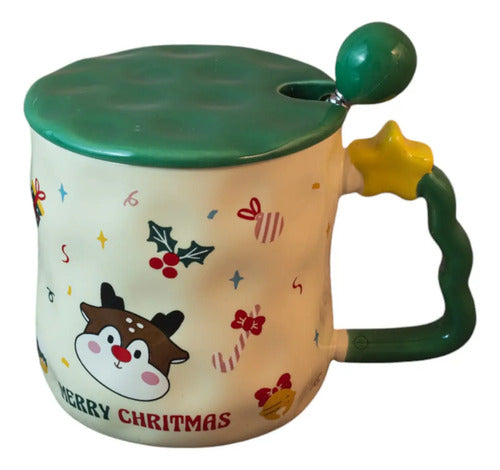 Taza Cerámica Tapa Papa Noel Merry Chris