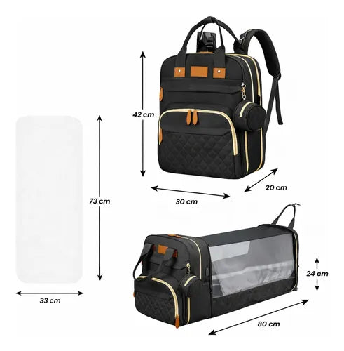 Mochila Bolso Maternal 3 en 1 con Cuna y Cambiador Negro Liso · 17771 · foto 06