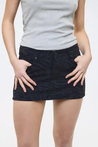 Pollera Corta Mini Zebra Negro Chermix Mujer Algodón Negro