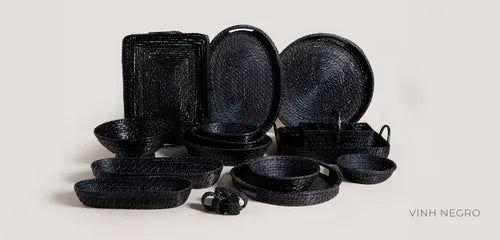 Bandeja Rectangulares De Madera Bamboo Rattan Vinh 41,5 X 31 Negro