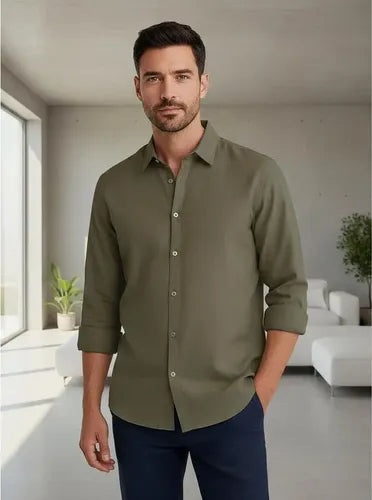 Camisa Para Hombre Cuello Americano Manga Larga Genérica