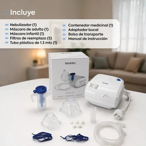 Nebulizador Piston Silencioso Adultos Pediatrico Compresor Comun Femmto Blanco