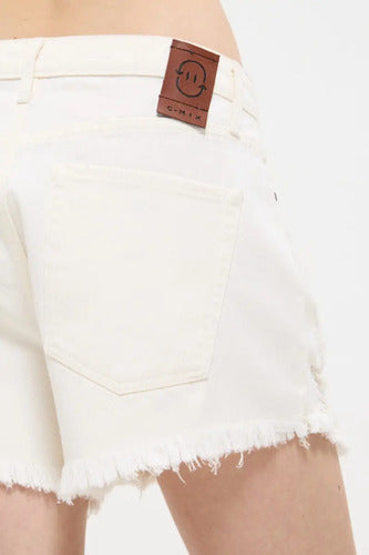 Short Jean Fringe Cher Mix De Mujer Algodón Off White 30