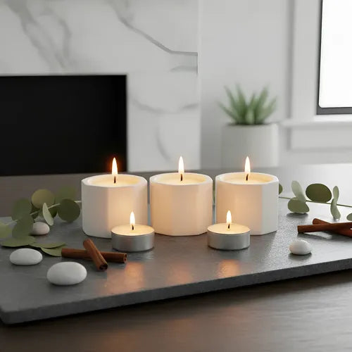 Portavelas Octogonal Yeso Velas Deco Home Blanco Cera Soja