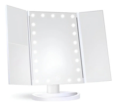Espejo De Belleza Tocador Plegable De Tres Caras Con Luz Led Blanco