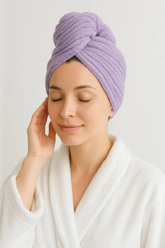 Turbante Toalla Hair Wrap Secado Rápido Microfibra Lila Lisa