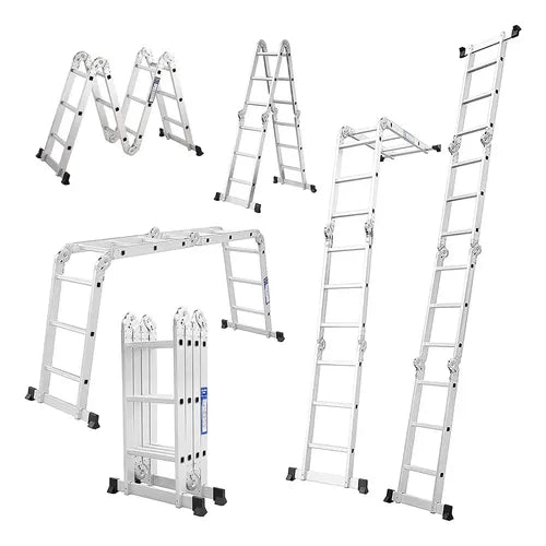 Escalera De Aluminio Articulada 12 Escalones Antideslizante Multiproposito Ajustable Portatil Calidad Durabilidad Resistente Todo Tipo De Trabajo Reforzada Firme Liviana Transportable Funcional
