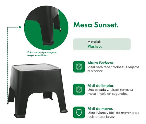 Sillon Plastico Skarpo Exterior Jardin Apilable X2 + Mesa Ratona Sunset Color Negro Gardenlife