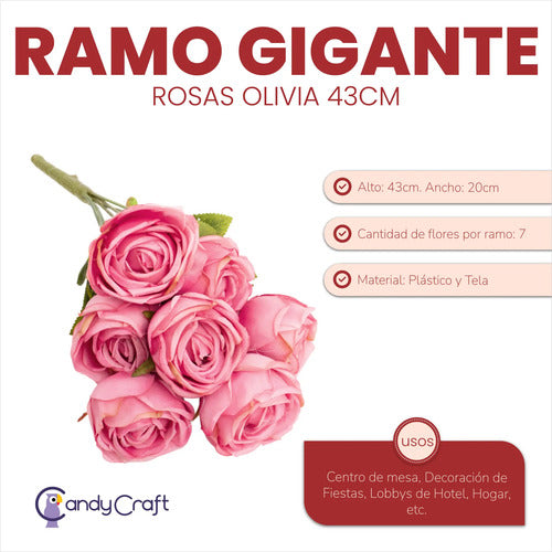 Ramo Artificial Gigante De Rosas Olivia 43cm Flores