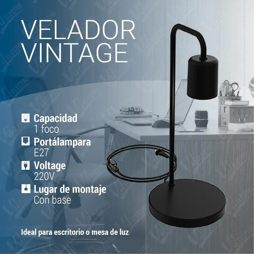 Lampara Mesa De Luz Velador Vintage Led Escritorio