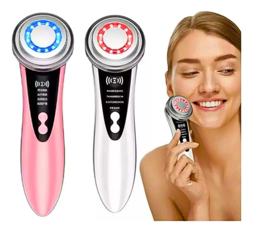 Masajeador Facial Ultrasónico Fototerapia Rejuvenecedor Usb Color Blanco/rosa