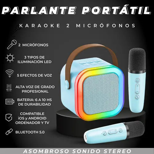 Parlante Karaoke Mti Rgb K12 Portátil 10w Inalámbrico Celeste