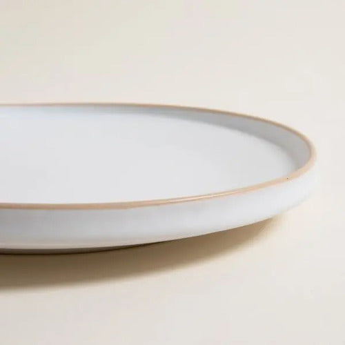 Plato Playo Tozeur Blaco Con Borde Natural De 26cm Ceramica Color Blanco