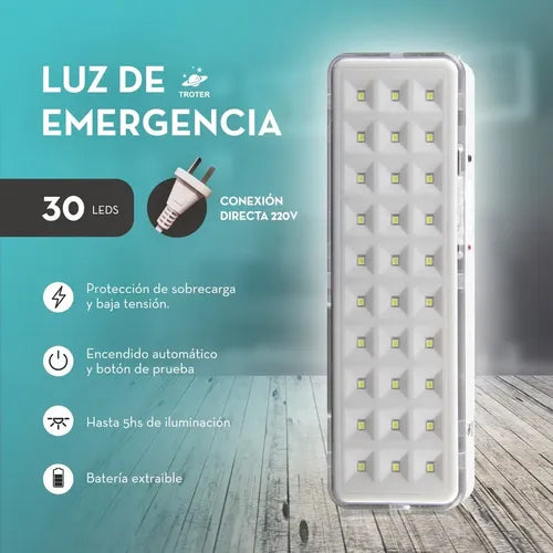 Luz Emergencia Led Potente Recargable 30 Leds Blanco Airbnb