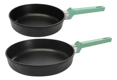 Set X2 Sartenes 20cm Y 24cm De Aluminio Fundido Con Recubrimiento Antiadherente Sin Pfoa Con Mango Verde Tio Tito Verde Esmeralda