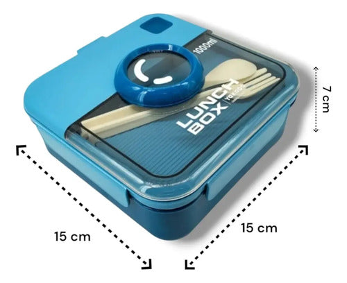 Taper Con Tapa Hermetico Antiderrame Vianda Lunchera Escolar Azul