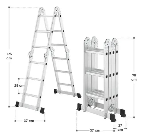 Escalera De Aluminio Articulada 12 Escalones Antideslizante Multiproposito Ajustable Portatil Calidad Durabilidad Resistente Todo Tipo De Trabajo Reforzada Firme Liviana Transportable Funcional