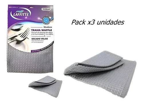 Pack X 3 Paño Microfibra Waffle 30x40cm Vajilla Secado Rapid