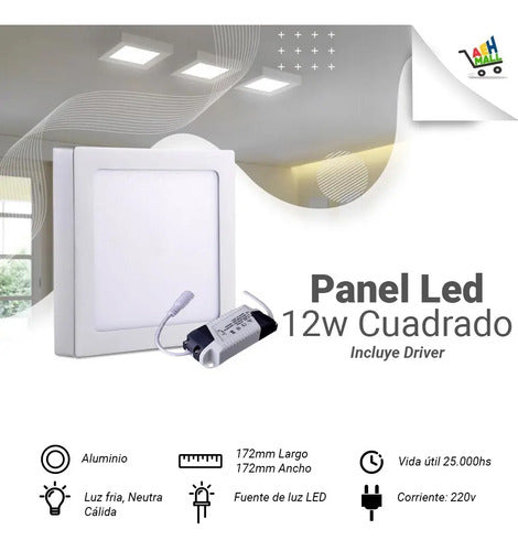Plafón Led Werke Aplicar 12w Blanco Frío Acero Montaje En Techo