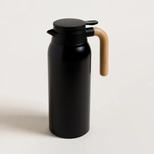 Jarra Termica De Acero Negra Con Asa De Madera 1500 Ml Negro