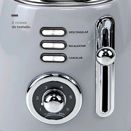 Tostadora Eléctrica Homk Gris 3 Funciones 6 Niveles 2 Panes