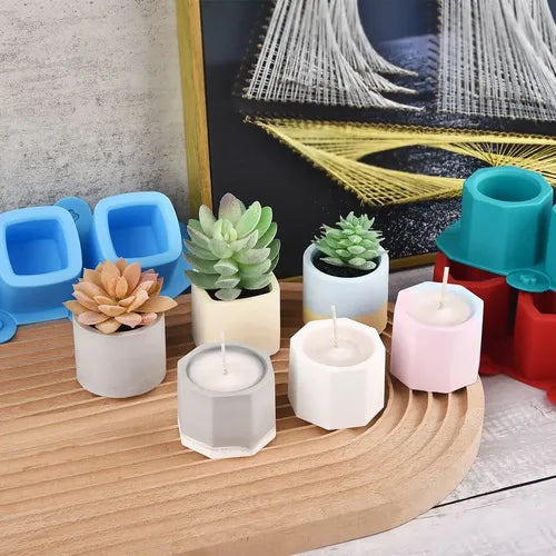Macetas De Yeso Octogono Artesanal Velas Cera Soja Suculenta