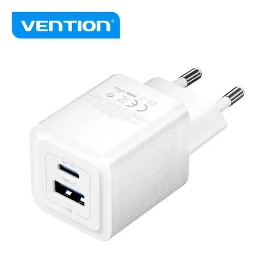 Cargador De Pared Carga Rapida Usb Y Usb-c 30w Vention Color Blanco