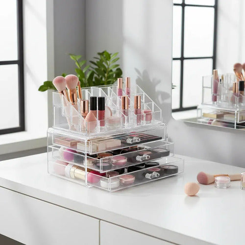 Organizador Maquillaje Acrílico Cajones Porta Cosméticos Transparente