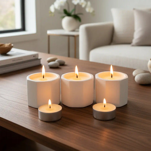 Macetas De Yeso Octogono Artesanal Velas Cera Soja Suculenta